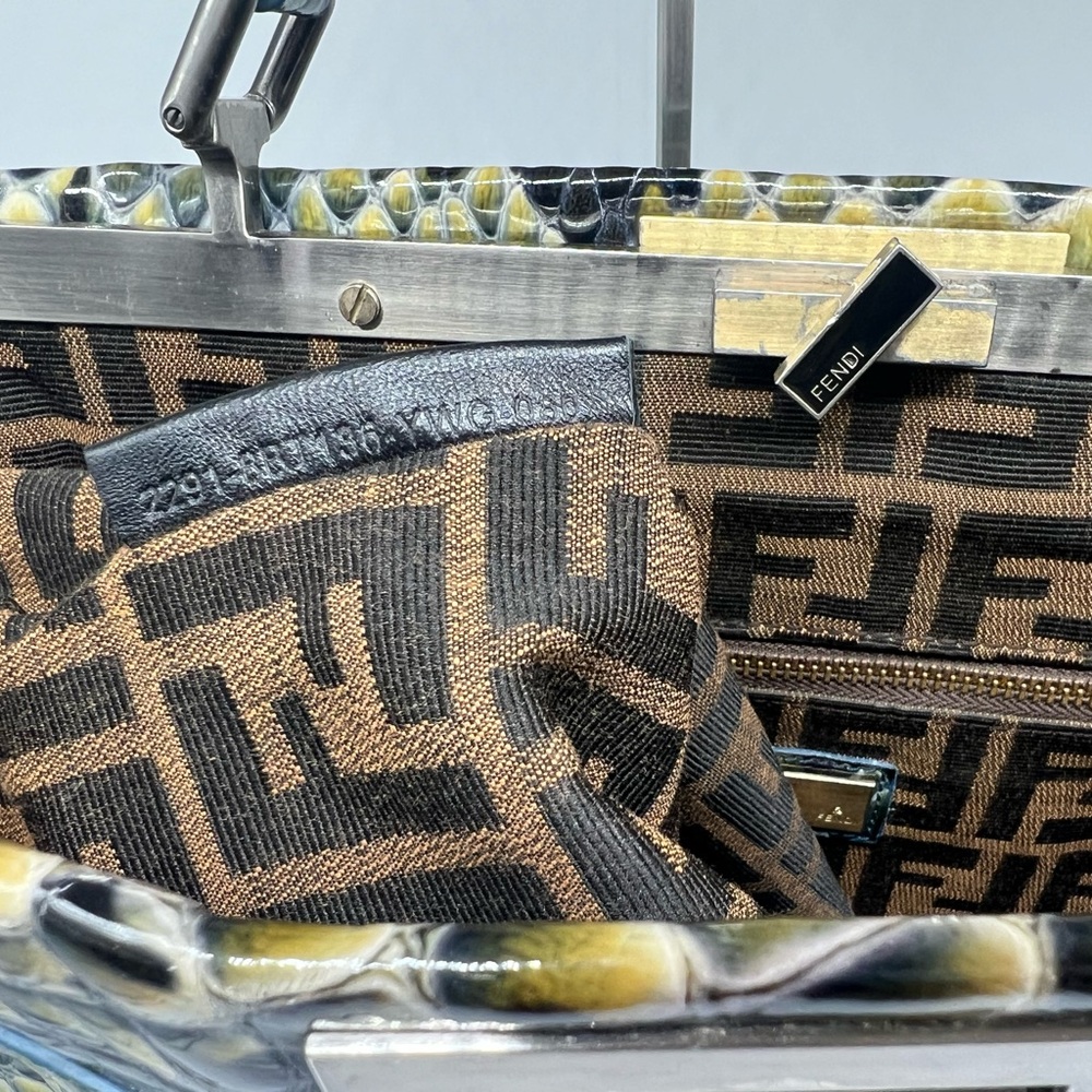 FENDI Peekaboo Iconic Watercolor Textured Snakeskin Embossed Leather Satchel Bag - Picture 14 of 17